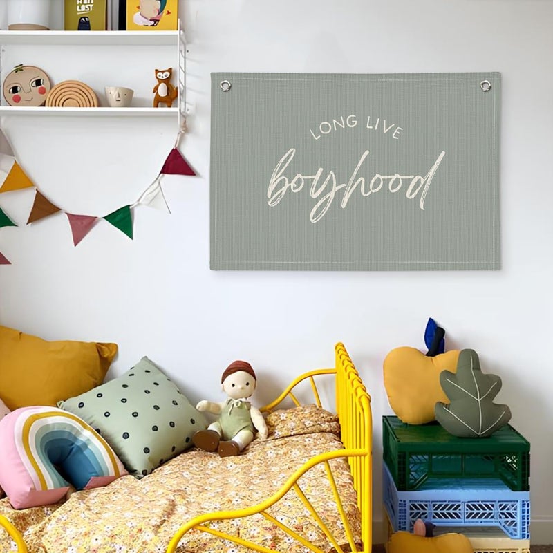 Wheatwin Long Live Boyhood Banner - Boys & Toddler Boy Room Decor - Linen Canvas Wall Hanging Flag - Image 5